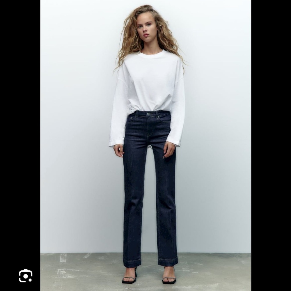 Zara Dark Blue High-Rise Wide Leg Jeans